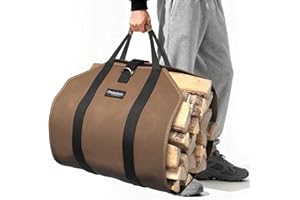 AMAGABELI GARDEN & HOME Firewood Carrier Firewood Bag Heavy Duty Large Waxed Canvas Fireplace Carrier Log Tote Fire Wood Carring Bag with Handles Wood Sling Holder Cabin Stove Accessories