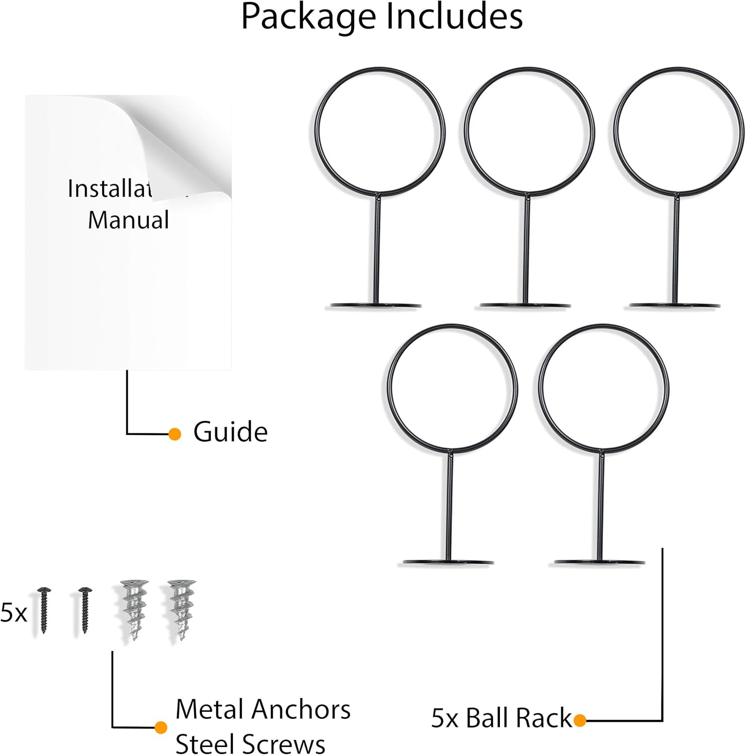 Wallniture Palla Ball Organizers and Storage for Soccer Ball & Basketballs Metal Rack Set of 5 Black: Sports & Outdoors