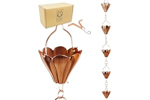 U-nitt Rain Chains, Roof Gutter Downspout Channel, Rainwater Catcher/Diverter, 8.5 FT, Copper Plated Heavy Metal, Natsu, 786/5570CP