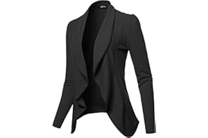 SSOULM Women's Long Sleeve Classic Draped Open Front Lightweight Blazer with Plus Size