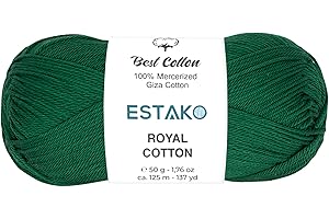 Estako Royal Cotton, 100% Mercerized Giza Cotton Yarn, Soft, Super Fino 1 for Crochet and Knitting 1.76 Oz (50g) / 137 Yrds (125m) (5061 - Dark Green)
