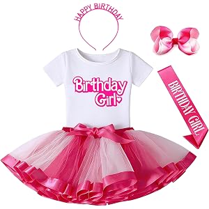 SUPSPIDERO Birthday Girl Outfit Includes Girls Birthday Shirt Tutu Skirt Set with Headband Hair Bow & Sash 2-8Years