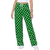 Remimi Womens Checkered Pants Casual Loose Wide Leg Sweatpants with Pockets