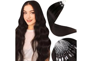 LaaVoo Brown Micro Link Hair Extensions Human Hair Darkest Brown Microlink Hair Extensions Human Hair Solid Color #2 Brown Micro Loop Hair Extensions Real Human Hair 1g/Strand 50g 16"