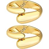 BONJOULRY 2PCS Chunky Cuff Bangle Bracelets Stack for Women Non Tarnish Trendy, 14K Gold Plated Irregular Open Wide Hinged Thick Chain Wrap Bangles Bracelet Set Arm Jewelry Gifts