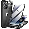 Miracase Glass Series Compatible with iPhone 14 Pro Case 6.1 Inch, Full-Body Clear Bumper Case with Built-in 9H Tempered Glass Screen Protector, with Camera Lens Protector, Black