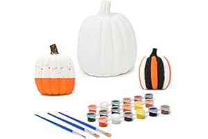Gift Boutique Thanksgiving Pumpkin Painting Kit – Set of 3 Unpainted Ceramic Figurines with Paint & Brushes for Kids Fall Crafts, Halloween & Table Decor