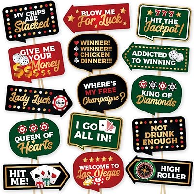 Las Vegas Casino Photo Booth Props av PartyGraphix - European Made Casino tema Festleveranser - Las Vegas Festdekorationer - Lätt att montera Selfie Props Casino Kit Inkluderar 15 delar