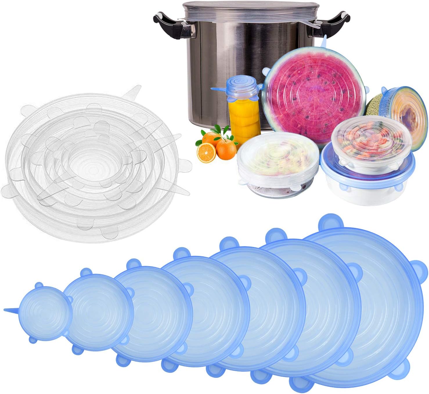 [14pcs] longzon Silicone Stretch Lids (Include 2 Exclusive XXL Size up to 12''), Reusable Durable Food Storage Covers for Bowls, Fit Different Sizes & Shapes of Container, Dishwasher & Freezer Safe