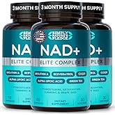 NAD+ Elite Complex – Direct NAD+ 300 mg with Urolithin A, Resveratrol, CoQ10 & Antioxidant Blend – Cellular Energy, Mitochondrial Support & Healthy Aging – Vegan, Non-GMO- 60 Capsules (Pack of 3)