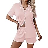 Ekouaer Pajamas for Women Set 2 Piece Soft Button Up Pjs Short Sleeve Summer Lounge Sets Comfy Sleepwear