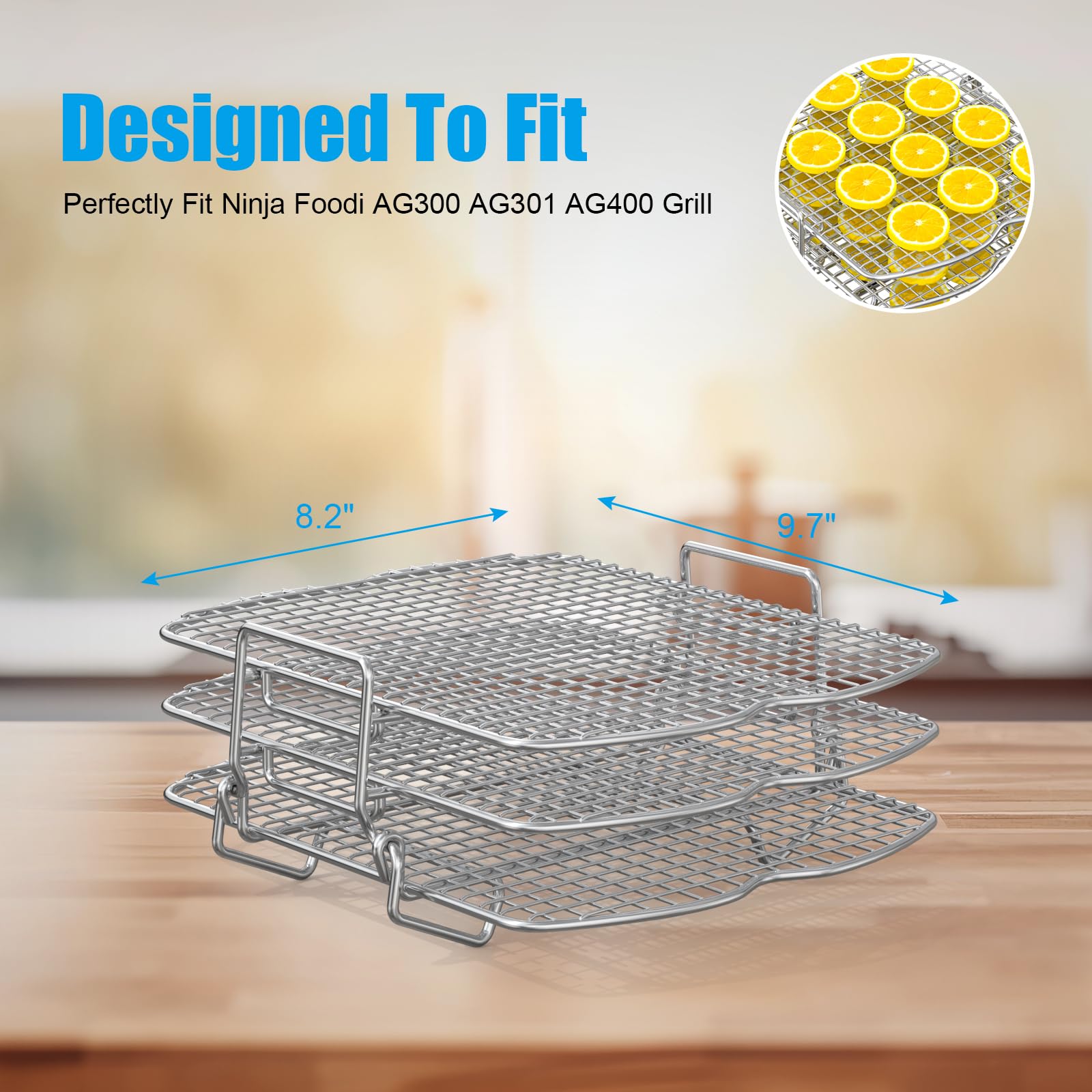 Dehydrator Rack for Ninja Foodi AG300 Grill, 3 Stackable Layers Dehydrator Rack Stand for Ninja Foodi AG300 Accessories, Rectangle Air Fryer Accessories for Ninja AG300 AG301 Foodi Grills