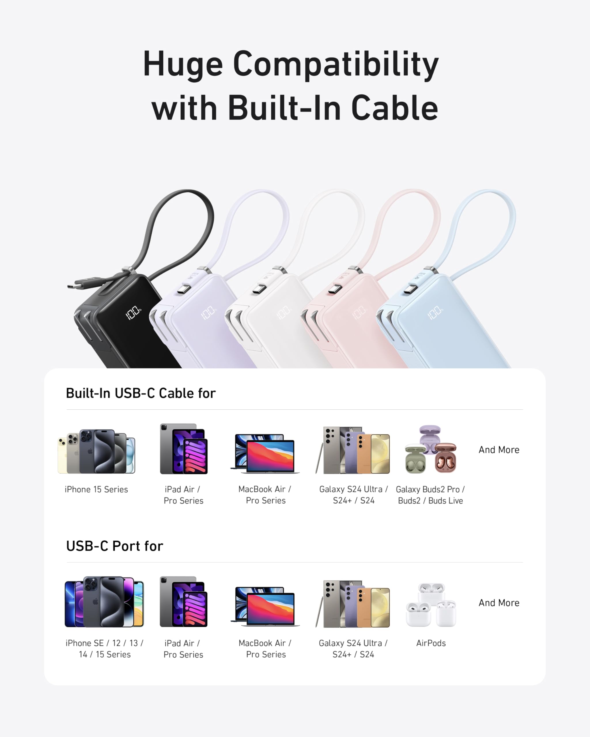 Anker Nano 3-in-1 Portable iPhone Charger, 10,000mAh Power Bank with Built-in USB-C Cable and Foldable Wall Plug, 30W Max Battery Pack, Travel Essentials for iPhone 16/15 Series, Galaxy, MacBook