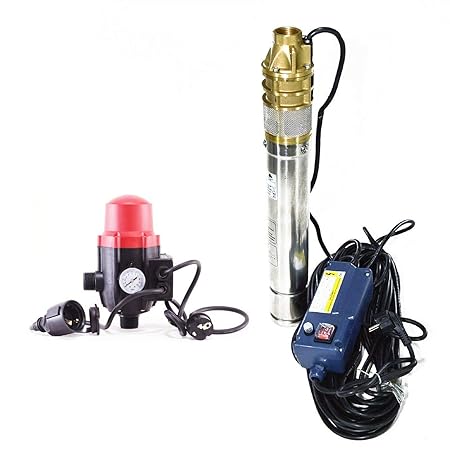 4 Zoll, 750 W, Edelstahl Tiefbrunnenpumpe Tauchpumpe, 230V, 2700 l/h, 6 bar, 4' mit Schaltautomatik