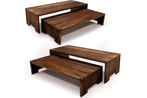 Yikaroeli Large Display Riser Wood Risers Cupcake Stand 2 Tier Racks Decorative Rectangular, 2 Set 4 Piece Cologne Perfume Organizer Dessert Stands for Vendors Event