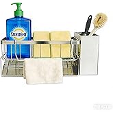 Sponge Holder for Kitchen,soap dispenser holder,multifunctional Stainless Steel sink caddy with Brush Holder,bathroom sink Organizers for Essentials,hand sanitizer holder,toothbrush Toothpaste holder