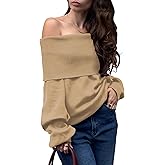 ZAFUL Women's Off Shoulder Sweater Fall Oversized Knit Tops 2025 Long Lantern Sleeve Pullover Jumper
