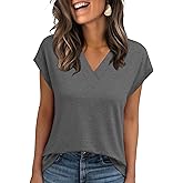 Womens Summer Tops Casual Spring V Neck T Shirts Cap Sleeve Basic Trendy Blouses Beach Vacation Clothes Fashion Outfits 2026