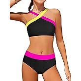 Dearnow Girls Swimsuits 2 Piece Bikinis Set Colorblock Bathing Suits Criss Cross Strap Girls' Swimwear
