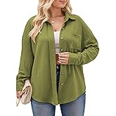 ROSRISS Plus-Size Tops for Women Casual Collared Button Down Blouses Cute Long Sleeve Waffle Knit Shirts with Pocket XL-5XL