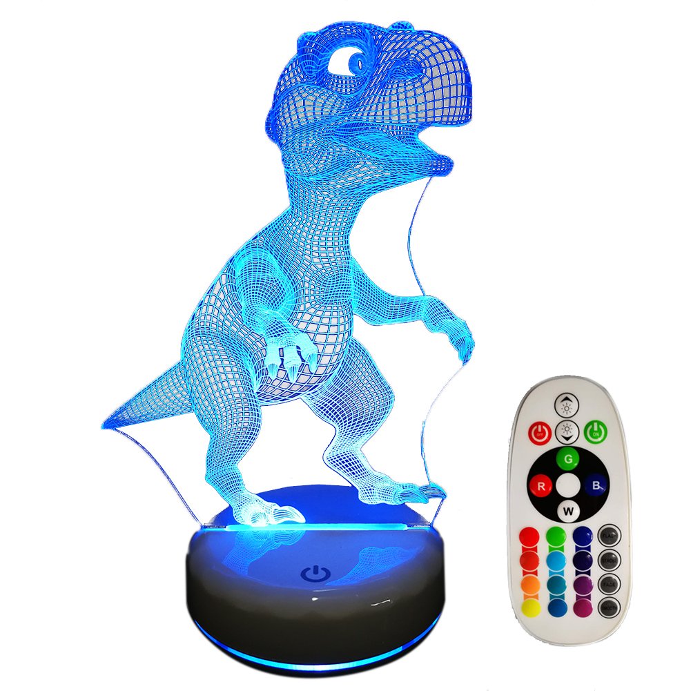LED Dinosaur Night Light Lamp,Rechargeable Dimmable Night Light with Luminous White Base for Kids/Adults,Colors Changing by Touch Or Remote Control(No Battery in The Remote) (Cute Dinosaur)