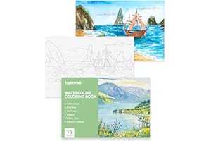 Lightwish Watercolor Coloring Book for Adults & Beginners,100% Cotton 300gsm/140lb Acid-Free Hot Press Paper, 8.3 x 5.6 Inche