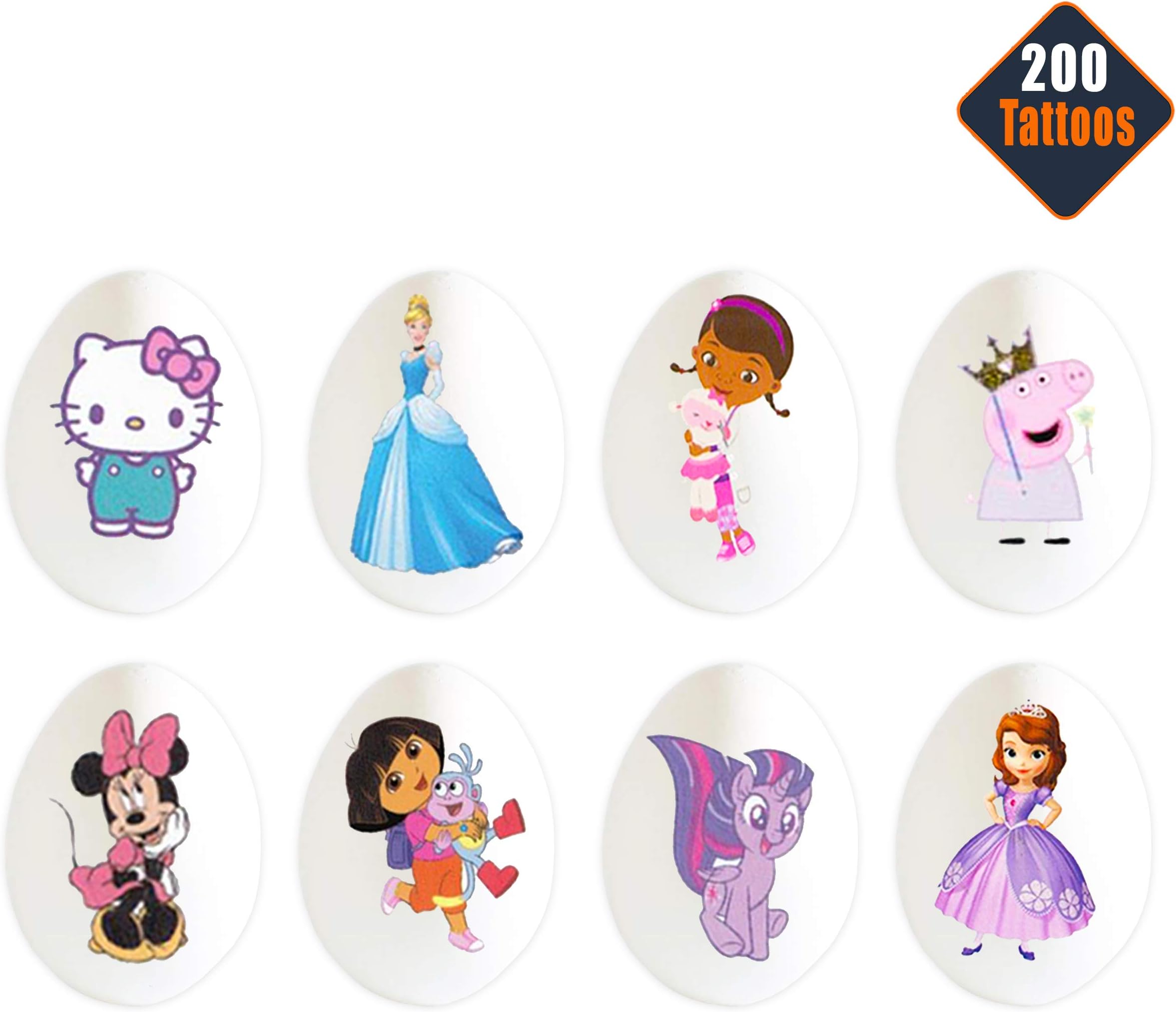 Easter Egg Decorating Tattoos for Girls Mega Assortment ~ Bundle Includes 200 Temporary Tattoos Featuring Minnie Mouse, Disney Princess, My Little Pony, Peppa Pig, and More (Easter Eggs for Girls)