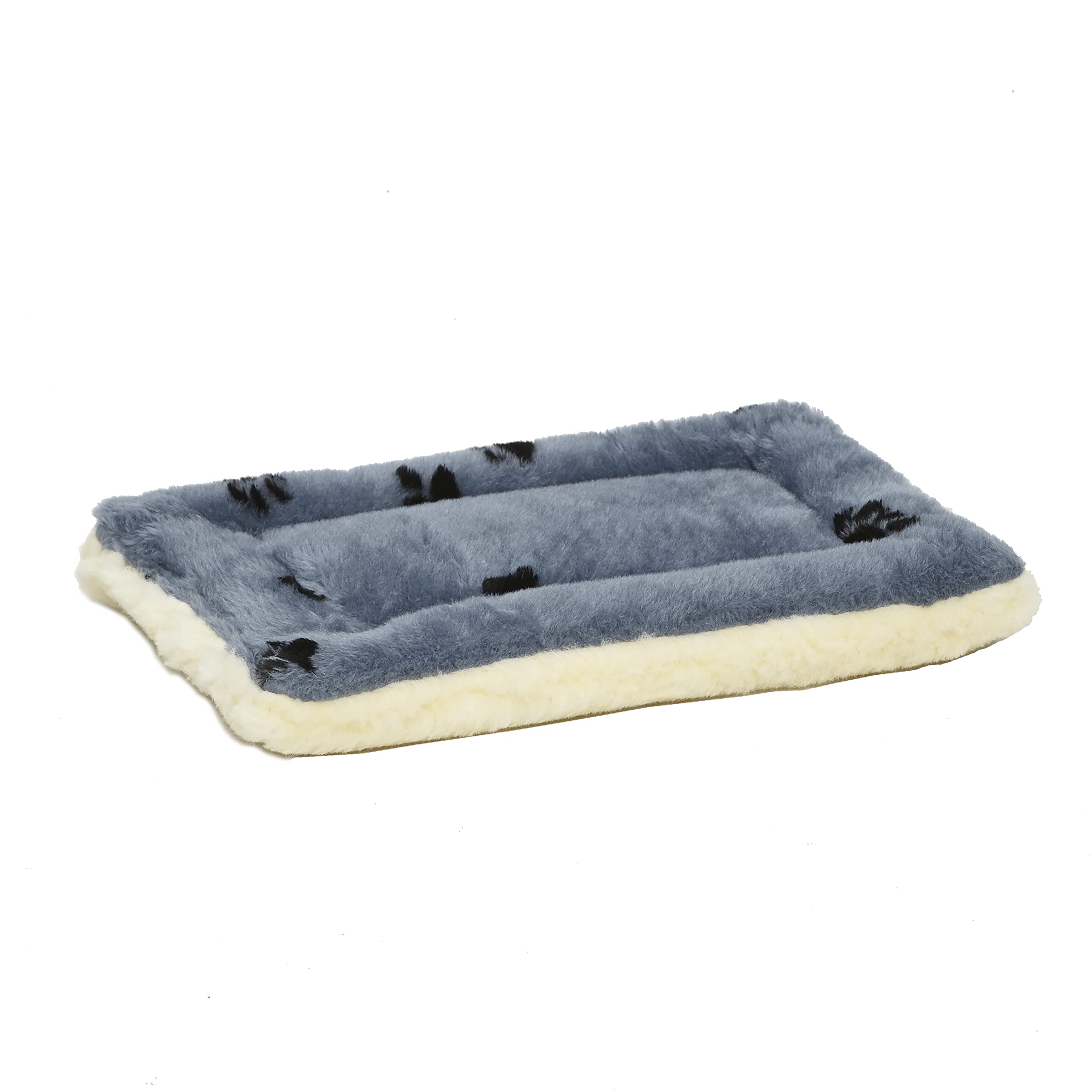 MidWest Homes for Pets XXS QuietTime Reversible Paw Print Pet Bed, Soft Faux Fur & Fleece 46 cm Crate Mat for Small Dogs & Cats, Machine Washable, Blue and Cream