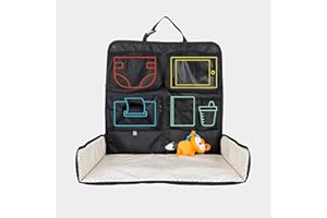 Beanko Baby Portable Diaper Changing Station for Your Car | Waterproof, Detachable, Toy Loops, 4 Pockets, Wet Wipes Holder, Tummy Time Mat, Kick Mat, Tablet Holder | LUMI - Black with Ministars