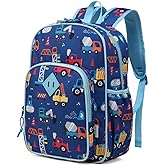 VASCHY Toddler Kids backpacks, Cute Lightweight Water Resistant Preschool Kindergarten Daypack SchoolBag Boolbag for Boys Construction Cars