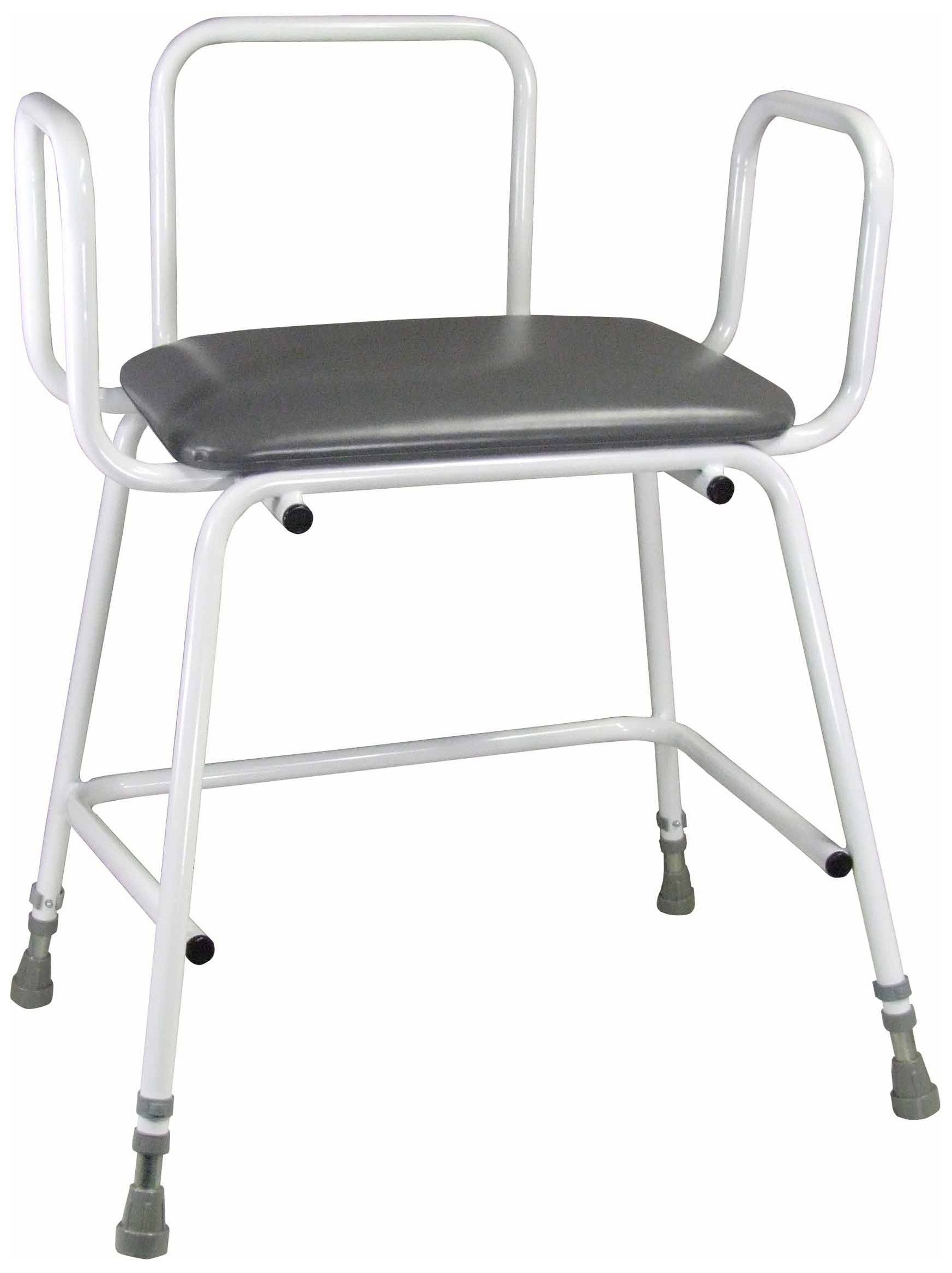 Aidapt Bariatric Height Adjustable Perching Stool With Padded Seat and Safety Arms and Metal Back For Elderly for Users with Limited Mobility