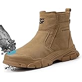 SFSDOUN Work Boots for Men Slip On Welding Boots for Men Indestructible Steel Toe Boots Men's Steel Toe Shoes Fireproof Safety Toe Shoes Construction Boots for Welder Men's Work Shoes.