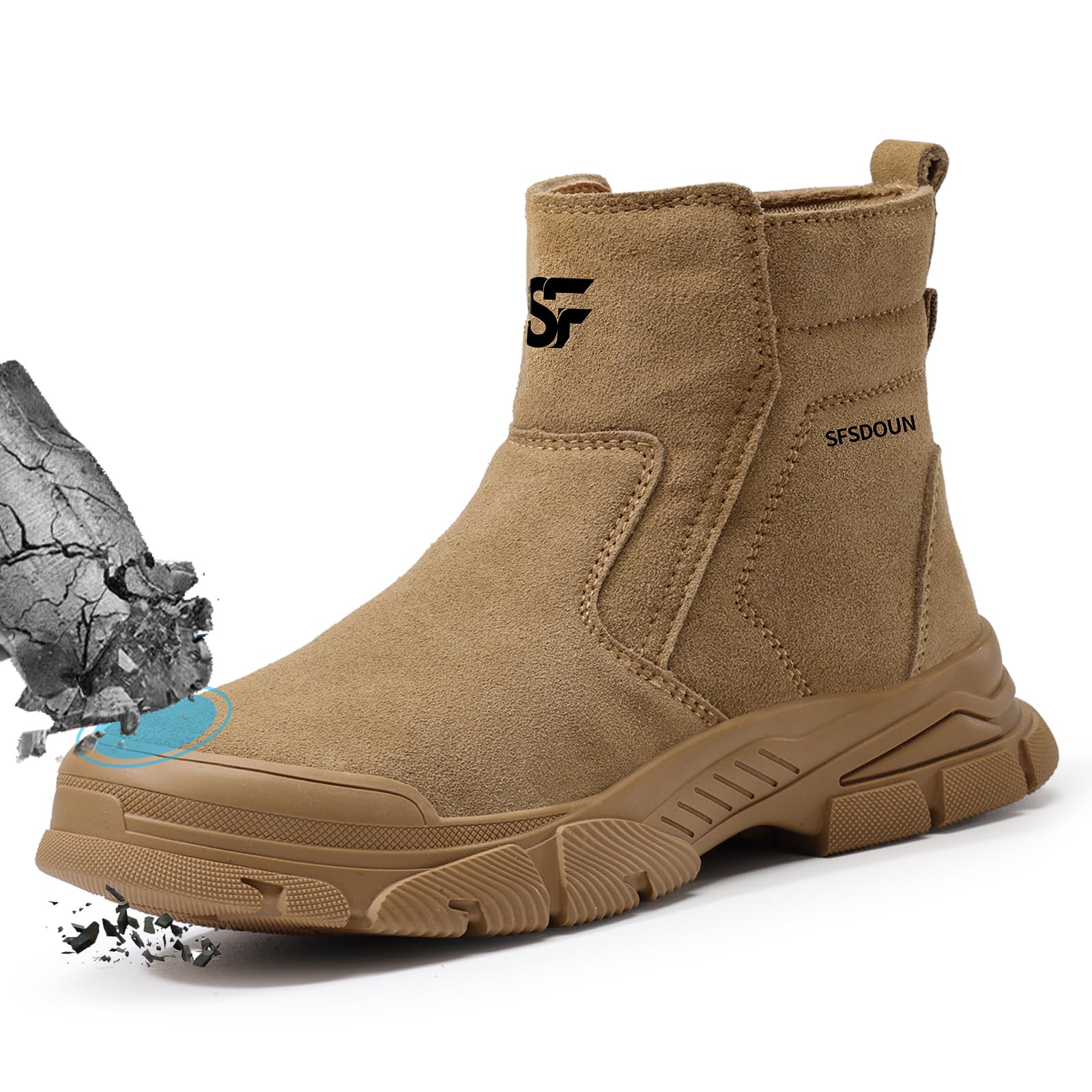Photo 1 of SFSDOUN Welding Boots for Men Slip On Work Boots for Men Indestructible Steel Toe Boots Men's Steel Toe Shoes Fireproof Safety Toe Shoes Construction Boots for Welder Men's Work Shoes. Deep Brown