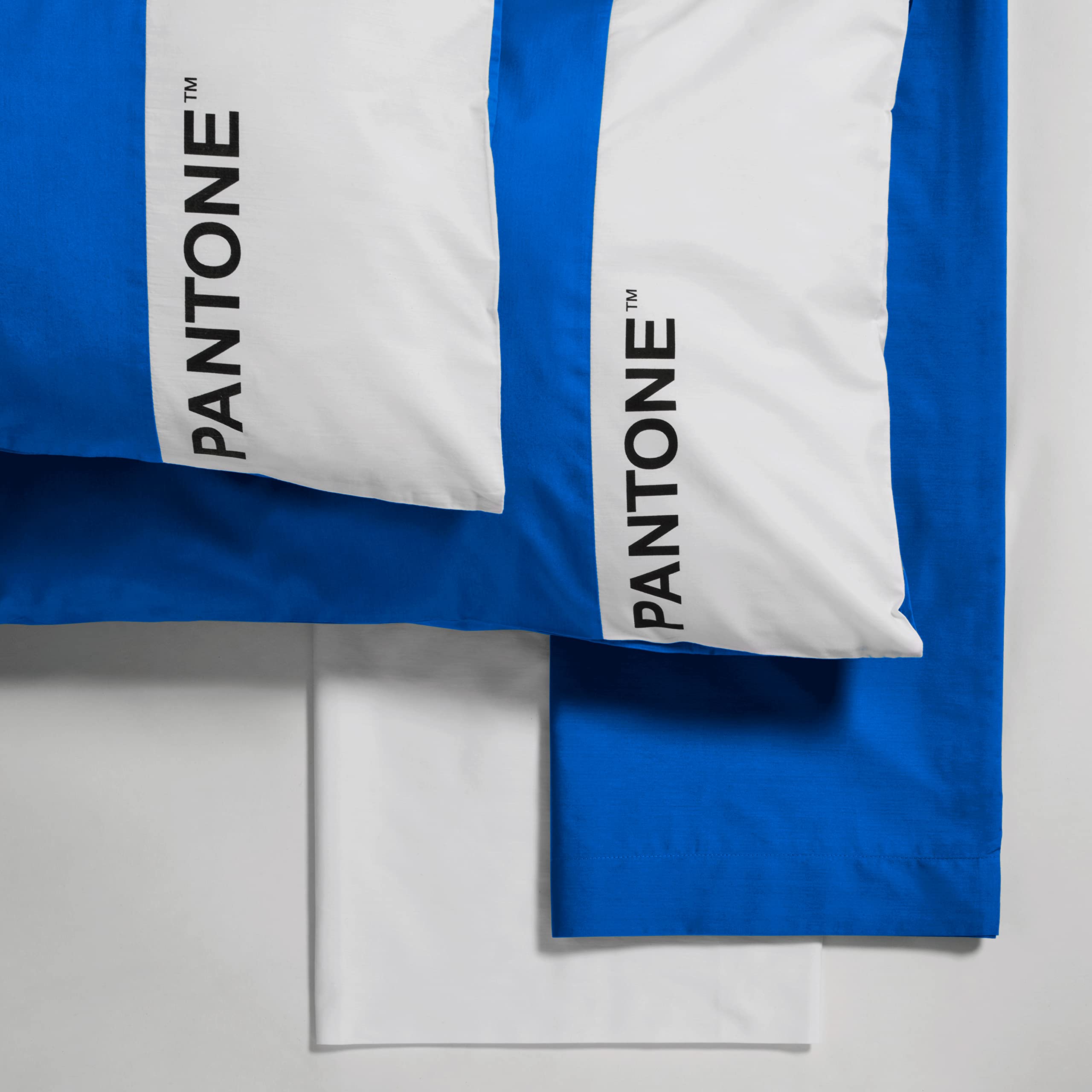 SWEET HOME Pantone™ Double Cotton Duvet Cover Set 240 x 280 cm Pillowcases 50 x 80 cm Double Fitted Sheet 180 x 200 cm for Mattress up to 25 Hours Blue/White
