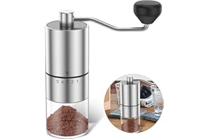 Manual Coffee Grinder, Stainless Steel Conical Burr with 5 Adjustable Coarseness Settings for Smooth Grinding, Portable Coffe