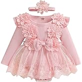 ZAXARRA Infant Baby Girl Romper Dress Baby Dress Romper Flowers Lace Fall Winter Clothes with Headband