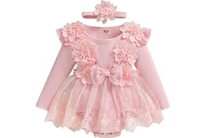 Baby Girl Clothes 3D Flower LongSleeve Rib Knit Romper Dress Newborn Girl Flower Dress Outfits
