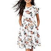 oxiuly Women's Flounce Sleeve Wedding Church Vintage Dresses Casual Floral Party Cocktail Work Dress with Pockets Fei376