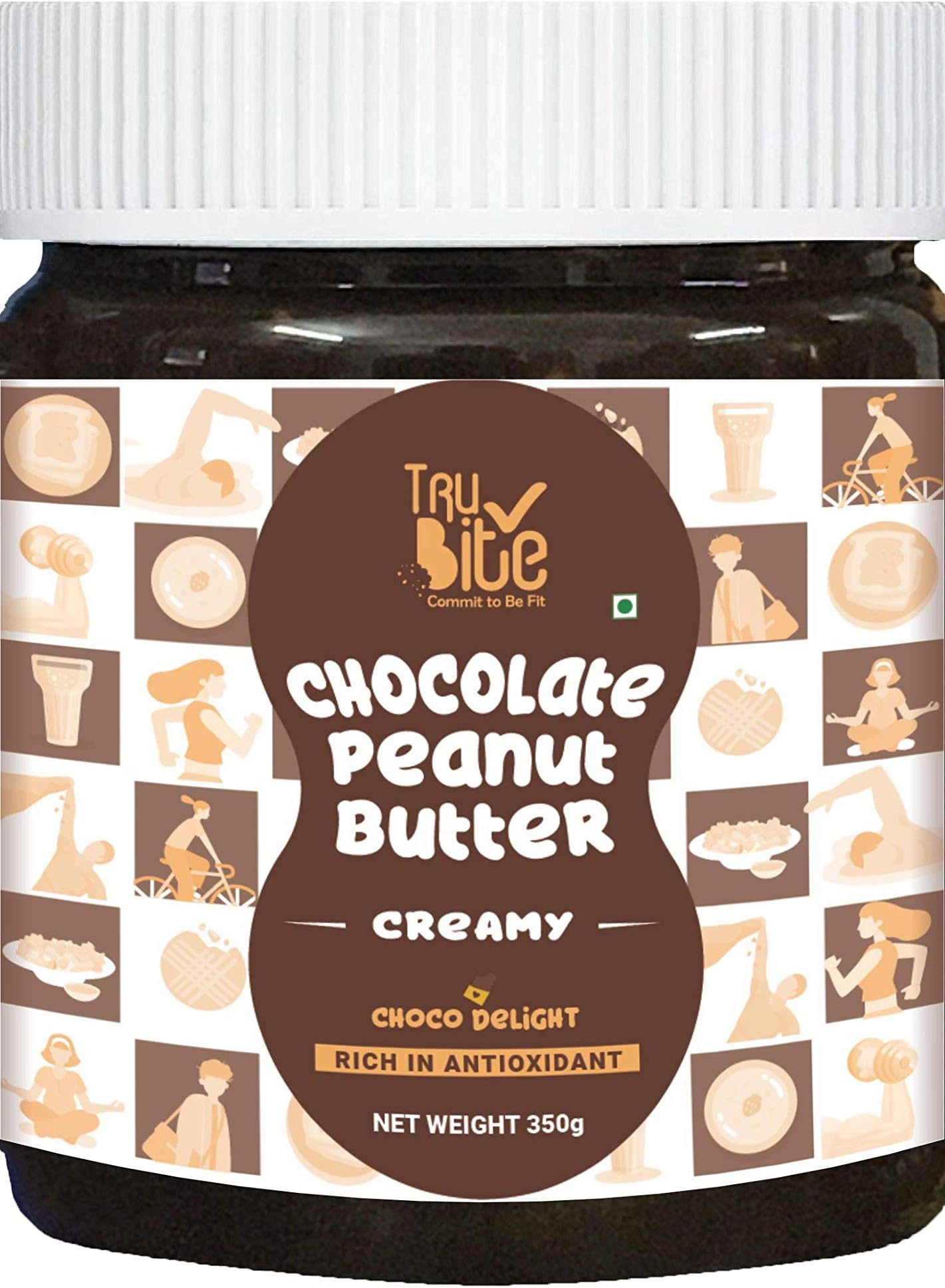 Trubite Chocolate Peanut Butter (Creamy) (350g) | High in Protein | Goodness of Dark Chocolate | No Cholesterol | Rich in Antioxidant (350G)