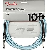 Fender Professional Series Tweed Instrument Cable, Guitar Cable, Guitar Accessories, Straight/Straight, Spiral Shielding for an Anti-Kinking Design, Daphne Blue, 10ft