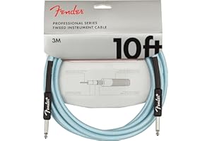 Fender Professional Series Tweed Instrument Cable, Guitar Cable, Guitar Accessories, Straight/Straight, Spiral Shielding for an Anti-Kinking Design, Daphne Blue, 10ft