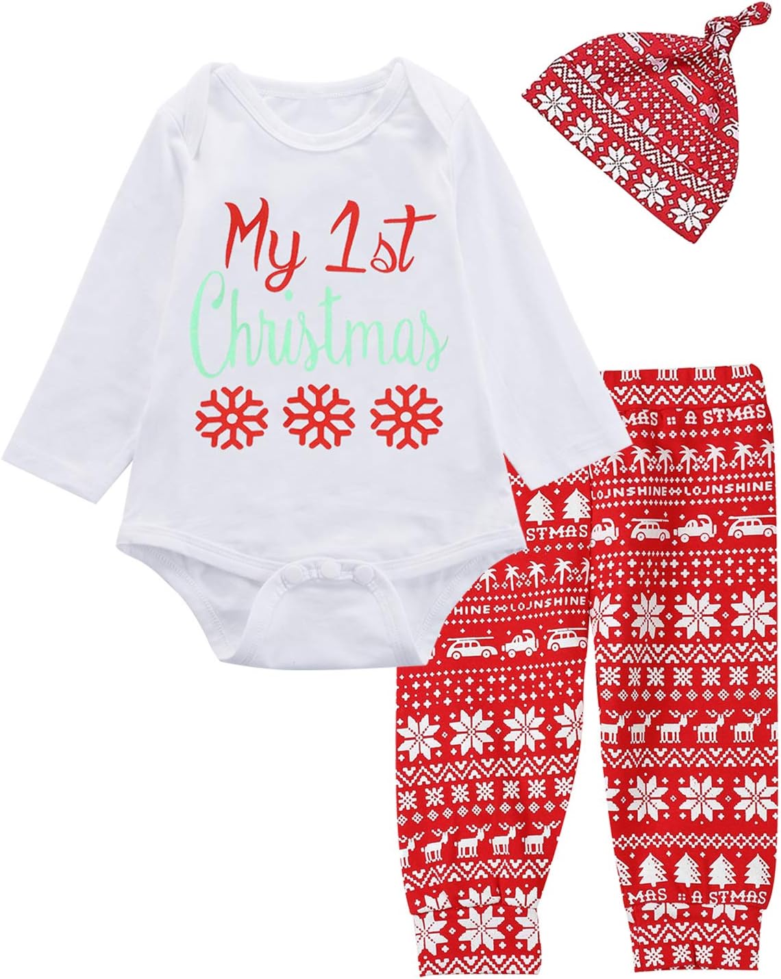 Baby Girls Boys My 1st Christmas Outfit Set Snowflake Reindeer Bodysuit