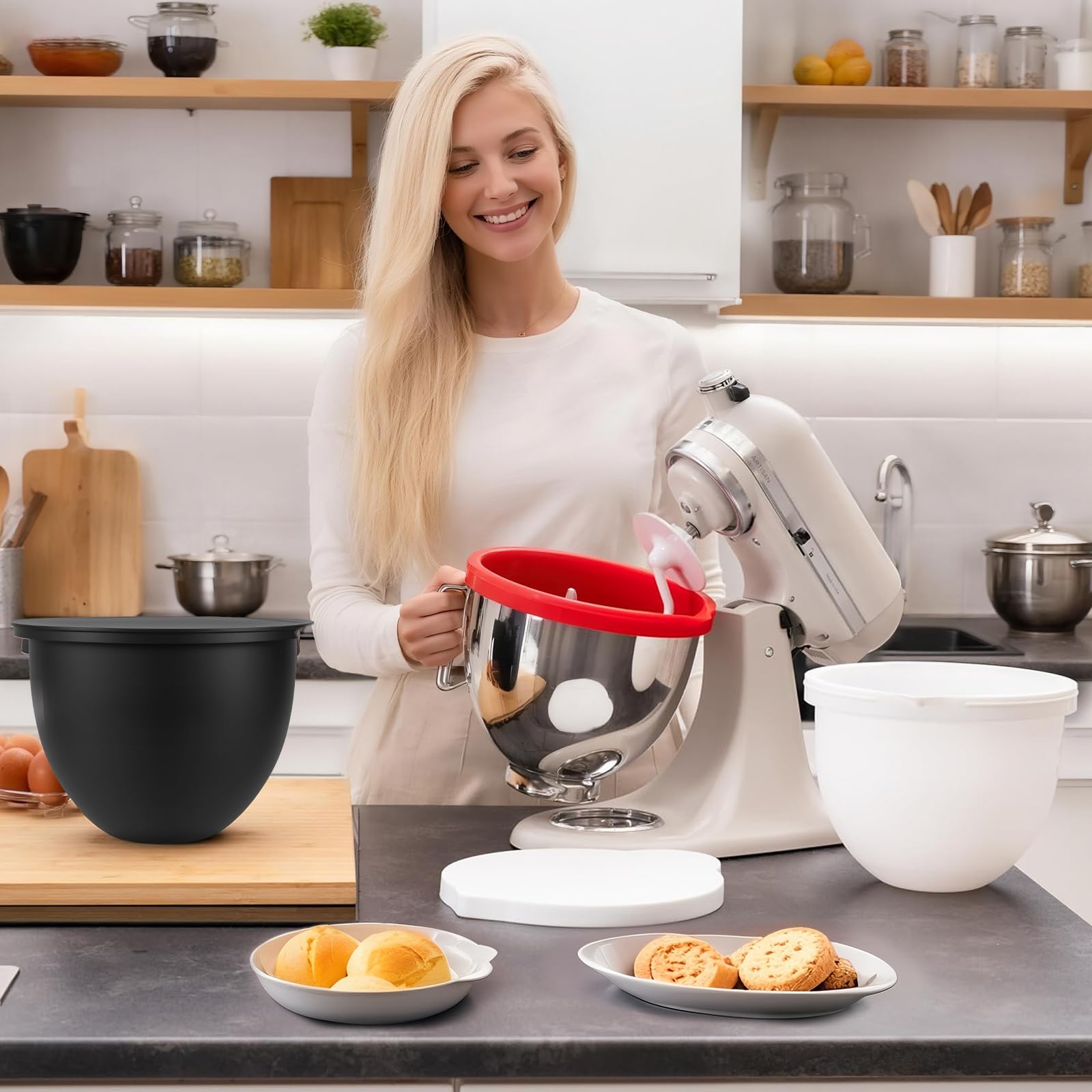 GuanQiao Silicone Bowl Liners for 5 Qt KitchenAid Mixers, 3 Liners with Lids