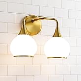 HAHZT Brushed Gold Bathroom Light Fixtures 2-Lights Vanity Lights with Milky White Frosted Glass Shade Bathroom Vanity Light 