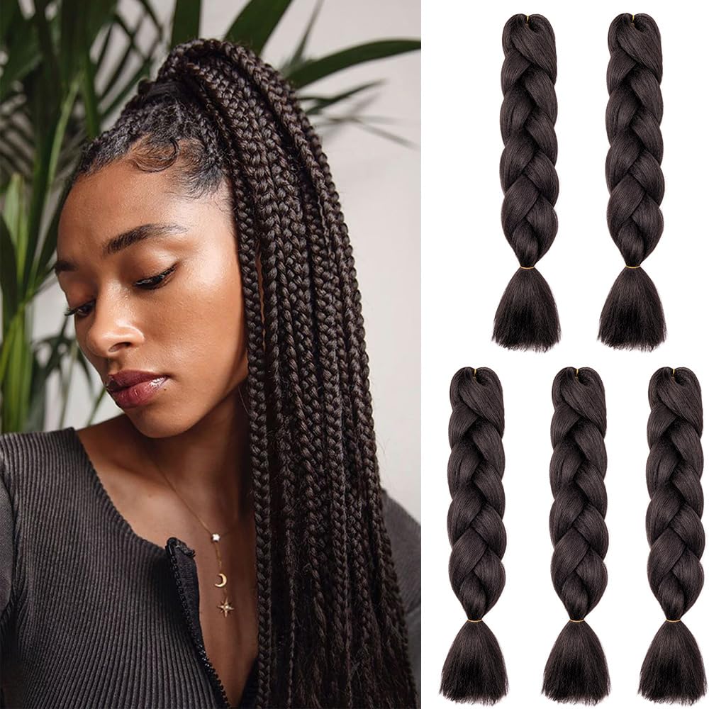 Cybelleza 24inch Ombre Jumbo Braids Hair Extensions Braiding Hair Pieces 5pcs 500g Bundles Synthetic Jumbo Braid Hair Crochet Twist African Box, Dark Brown