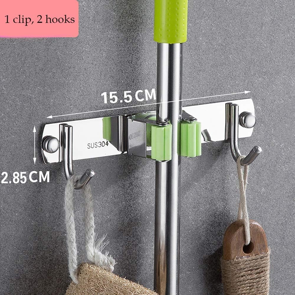 N/ A Mop Clip,Mop Broom Holder Stainless Steel Wall-Mounted Broom Mop Hook Clip Kitchen Bathroom Toilet Tool Storage Hanger for Kitchen Garden Office Laundry