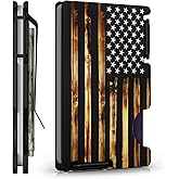 HIESGIE Minimalist Wallet for Men, Wood Grain American Flag, Mens USA Gifts, Metal Card Holder with Money Clip, Slim Front Pocket Wallet