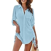 Moss Rose Womens Bathing Suit Cover Ups Bikini Swimsuit Coverup Drawstring Button Down Beach Dress Shirt