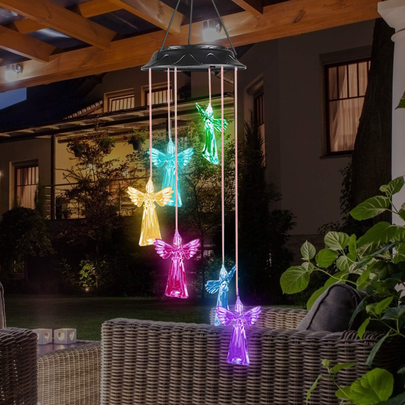 Zeonetak Wind Chimes Outdoor Solar Angel Wind Chimes Color Changing LED Mobile Wind Chime Make a Great Birthday Gifts for Mom Grandma, Waterproof LED Wind Chime Solar Powered Colorful Hanging Light for Home Garden Yard Patio Porch Backyard Party