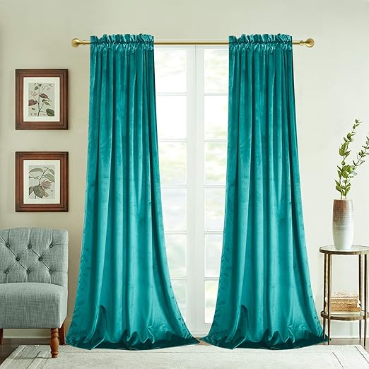 Amazon Com Roslynwood Velvet Teal Curtains 96 Inch Length Home
